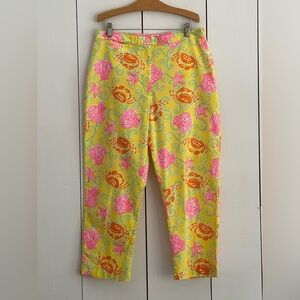 Lilly Pulitzer VTG Pants Orange Crabs Pink Seashells Yellow Sz 6 Tropical